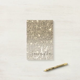 Modern Gold Glitter Sparkles Personalised Name Post-it Notes