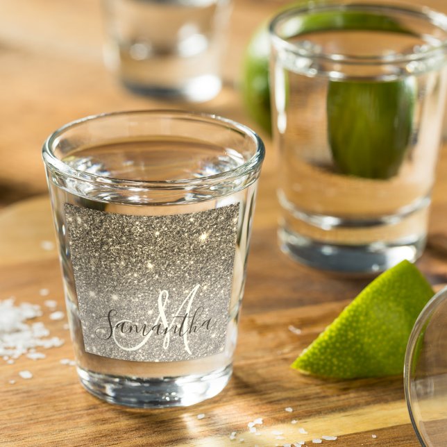 Modern Gold Glitter Sparkles Personalised Name Shot Glass (Creator Uploaded)
