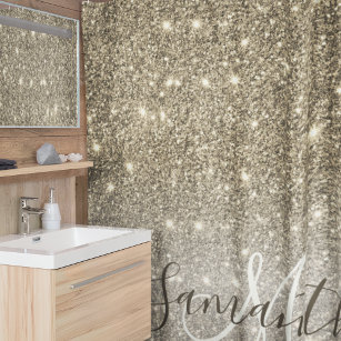 Modern Gold Glitter Sparkles Personalised Name Shower Curtain