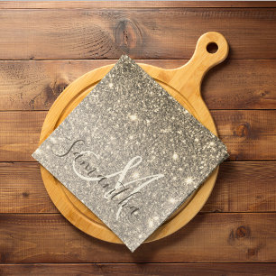 Modern Gold Glitter Sparkles Personalised Name Tea Towel