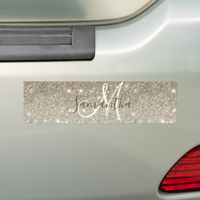 Modern Gold Glitter Sparkles Personalized Name Bumper Sticker (On Car)