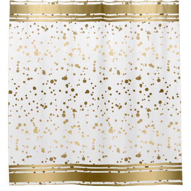 Modern Gold Glitter Splatter And Stripes Shower Curtain (Front)