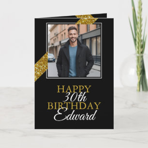 Modern Gold Glitter Stripe Boyfriend Birthday Card