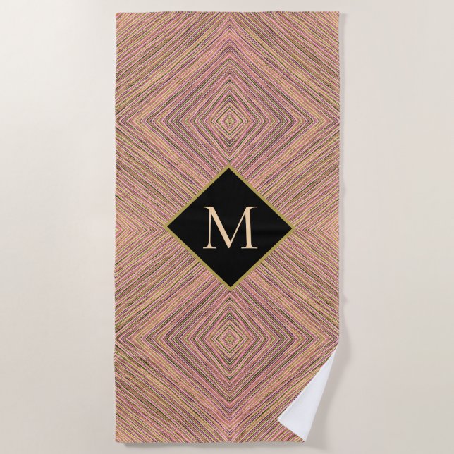 Modern Gold Glitter Stripes Monogram Beach Towel (Front)