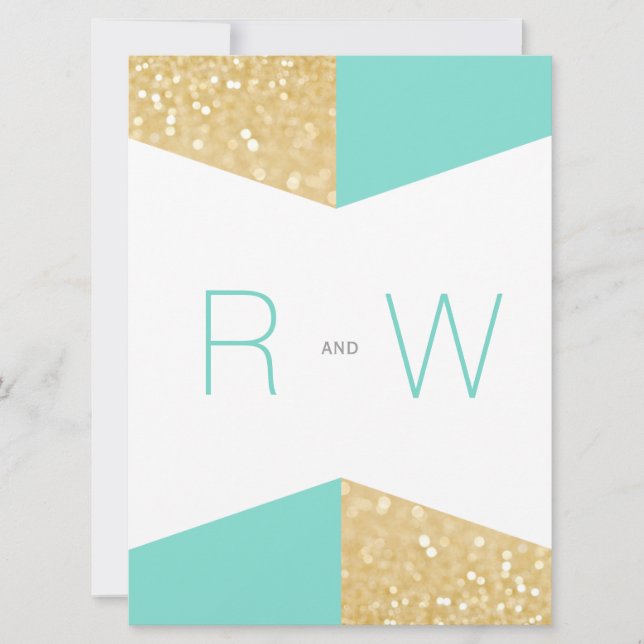 Modern Gold Glitter & Teal Wedding Invitation (Front)