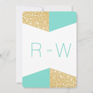Modern Gold Glitter & Teal Wedding Invitation