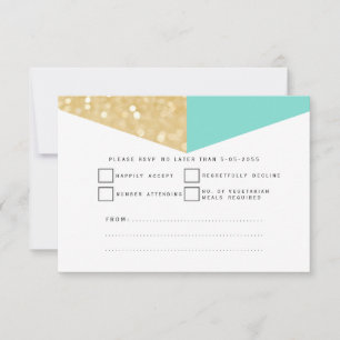 Modern Gold Glitter & Teal Wedding RSVP Cards