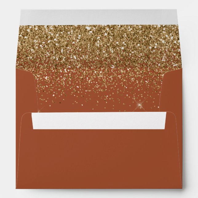 Modern Gold Glitter Terracotta Wedding Envelope (Back (Bottom))