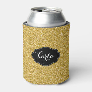 Modern Gold Glitter Texture Black Accents Can Cooler
