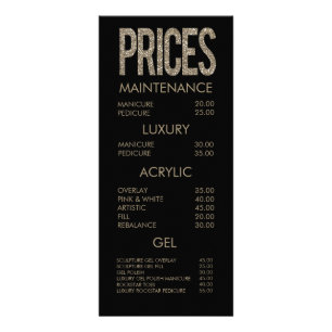 Modern Gold Glitter Typography Salon Menu Cards