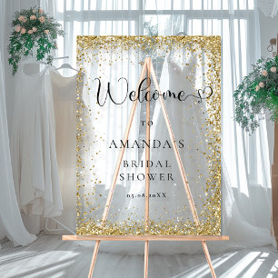 Modern, Gold-Glitter, Welcome Bridal Shower Acrylic Sign