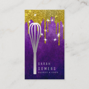 Modern Gold Glitter Whisk Bakery Business Card