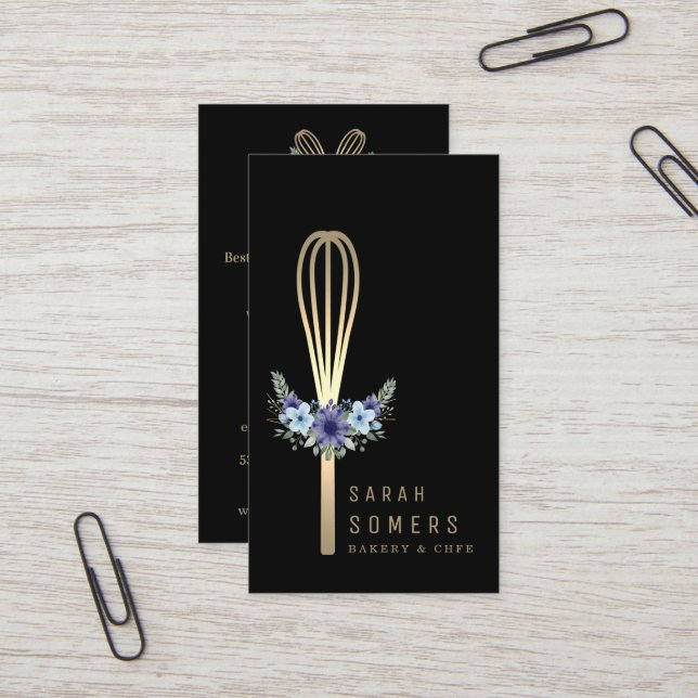 Modern Gold Glitter Whisk Bakery Business Card (Front/Back In Situ)