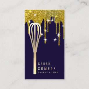 Modern Gold Glitter Whisk Bakery Business Card