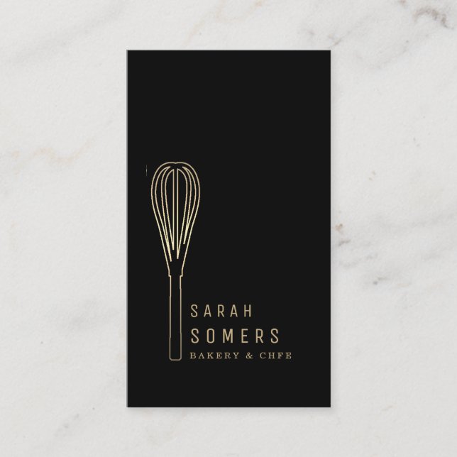 Modern Gold Glitter Whisk Bakery Business Card (Front)