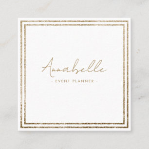 Modern Gold Glitter & White Frame Minimal Square Business Card