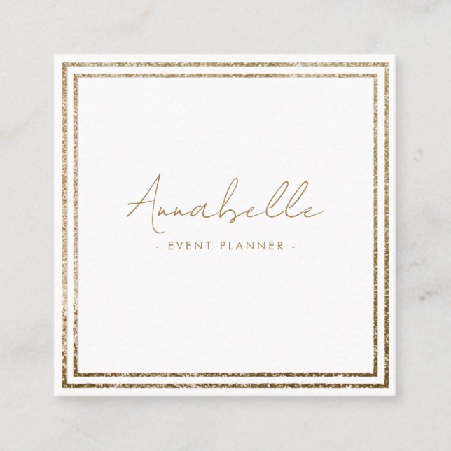 Modern Gold Glitter & White Frame Minimal Square Business Card (Front)