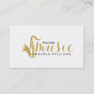 Modern  Gold Glitter & White Music Teacher Text Business Card