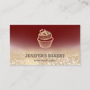 Modern gold glittery cupcake homemade bakery business card