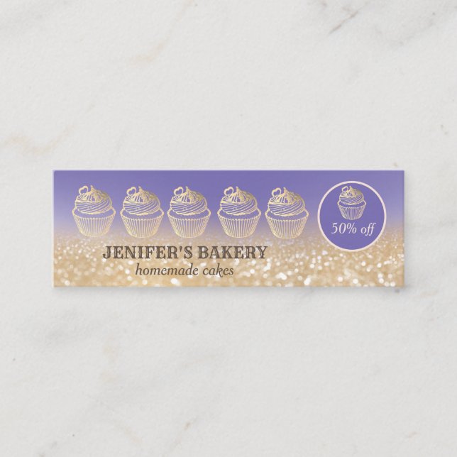 Modern gold glittery cupcake homemade bakery mini business card (Front)