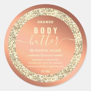 Modern gold glittery script body butter label