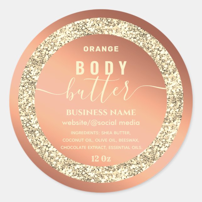 Modern gold glittery  script body butter label (Front)