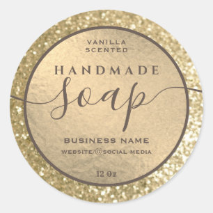 Modern  gold glittery sparkle script soap label