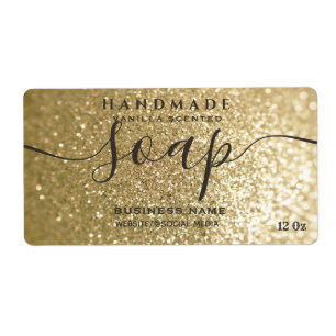 Modern gold glittery sparkle script soap label