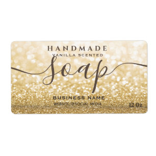 Modern  gold glittery sparkle script soap label