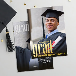 Modern Gold Grad Graduation Photo Announcement Bol