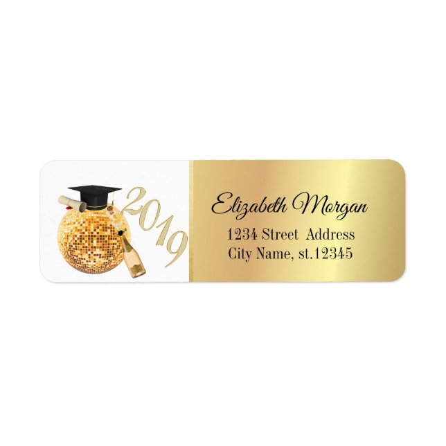 Modern Gold Graduation Cap,Disco Ball,Wine (Front)