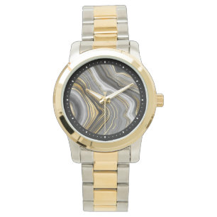 Modern Gold & Gray Agate Geode Gemstone Watch