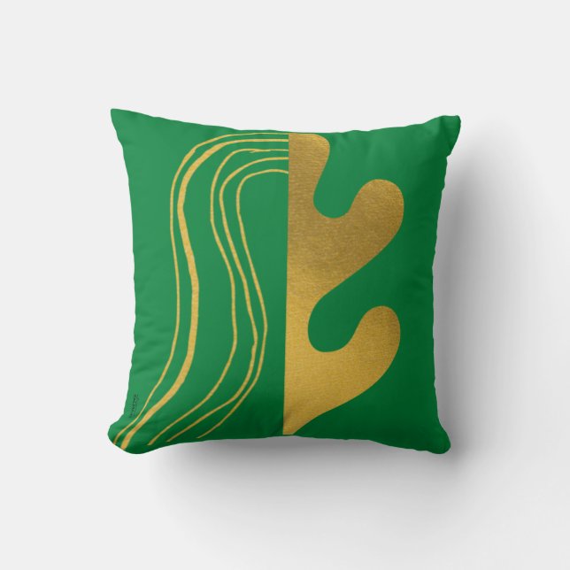 Modern Gold Green Abstract Leaf Cushion (Front)