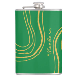 Modern Gold Green Abstract Pattern Hip Flask