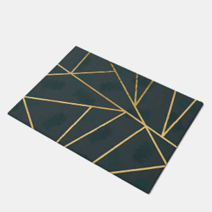 Modern Gold Green Brushstroke Geometric Doormat