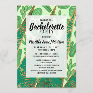 Modern Gold Green Cactus Palm Leaf Geometric Invitation