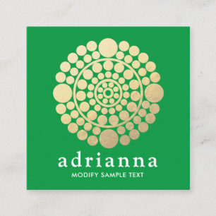 Modern Gold Green Circle Mandala Logo Square Business Card