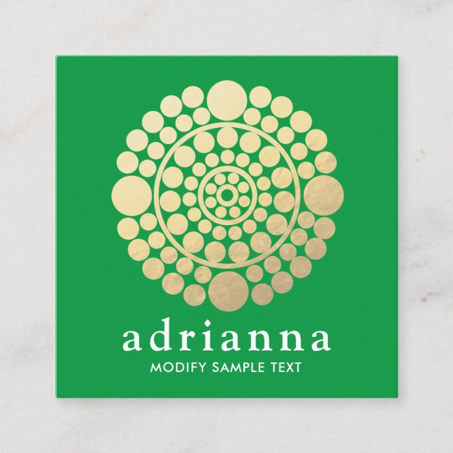 Modern Gold Green Circle Mandala Logo Square Business Card (Front)