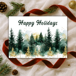 Modern Gold Green Happy Holidays Business Holiday Card