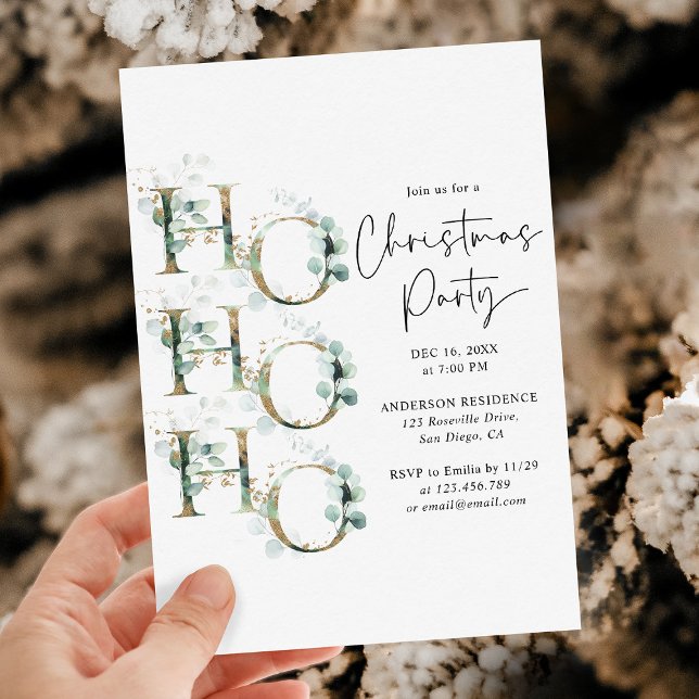 Modern Gold & Greenery Christmas Party Invitation (Creator Uploaded)