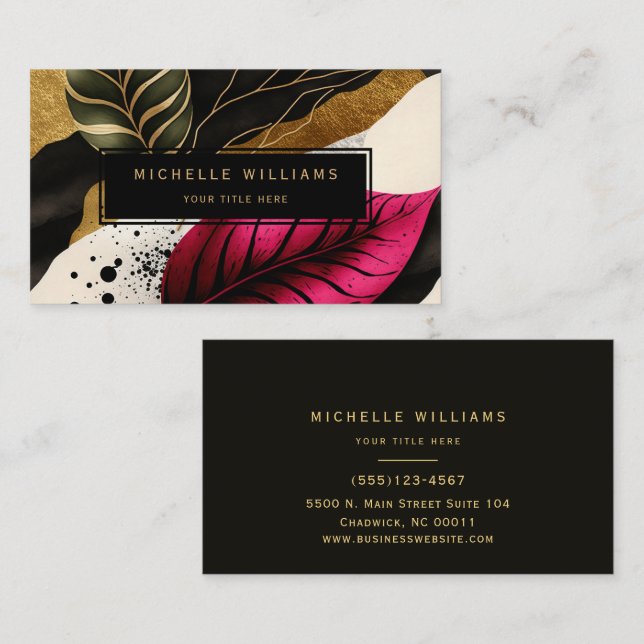 Modern Gold Greenery Leaf Abstract Business Card (Front/Back)