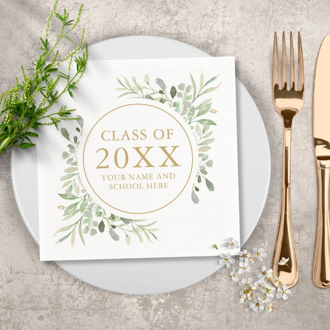Modern  Gold Greenery Leaves Foliage Graduation Napkin (Creator Uploaded)