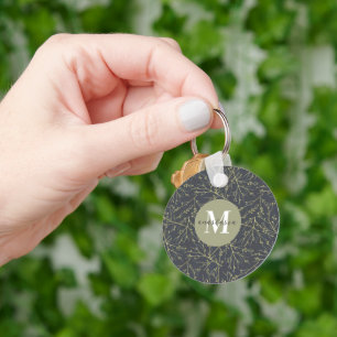 Modern Gold Greenish Yellow Fall White Monogram Key Ring