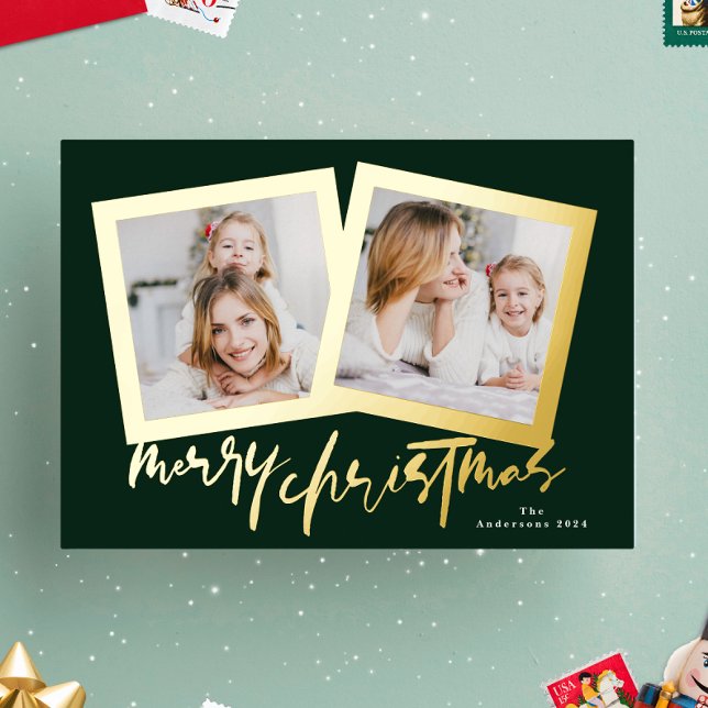 modern gold greens merry christmas multi photo (Creator Uploaded)