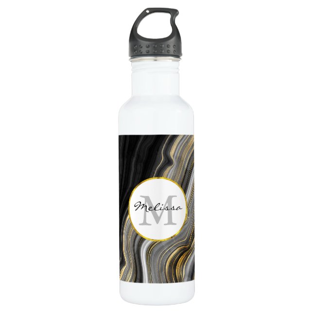 Modern Gold & Grey Agate Geode Gemstone 710 Ml Water Bottle (Front)