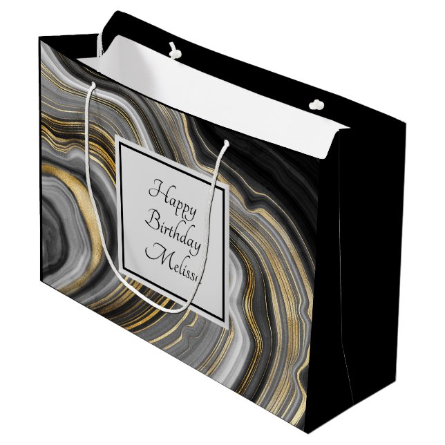 Modern Gold & Grey Agate Geode Gemstone Birthday Large Gift Bag (Front Angled)