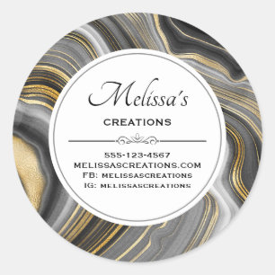 Modern Gold & Grey Agate Geode Gemstone Business Classic Round Sticker