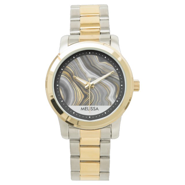 Modern Gold & Grey Agate Geode Gemstone Watch (Front)
