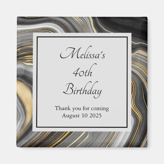 Modern Gold & Grey Agate Geode Mineral Birthday Magnet (Front)