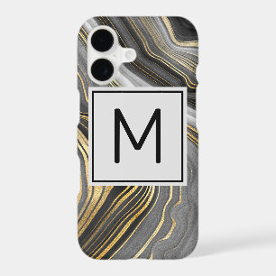 Modern Gold & Grey Agate Geode Mineral Monogram
